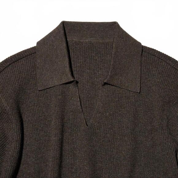 Uniqlo Washable Knit Ribbed Polo Sweater NWT Brown XL - Picture 5 of 9